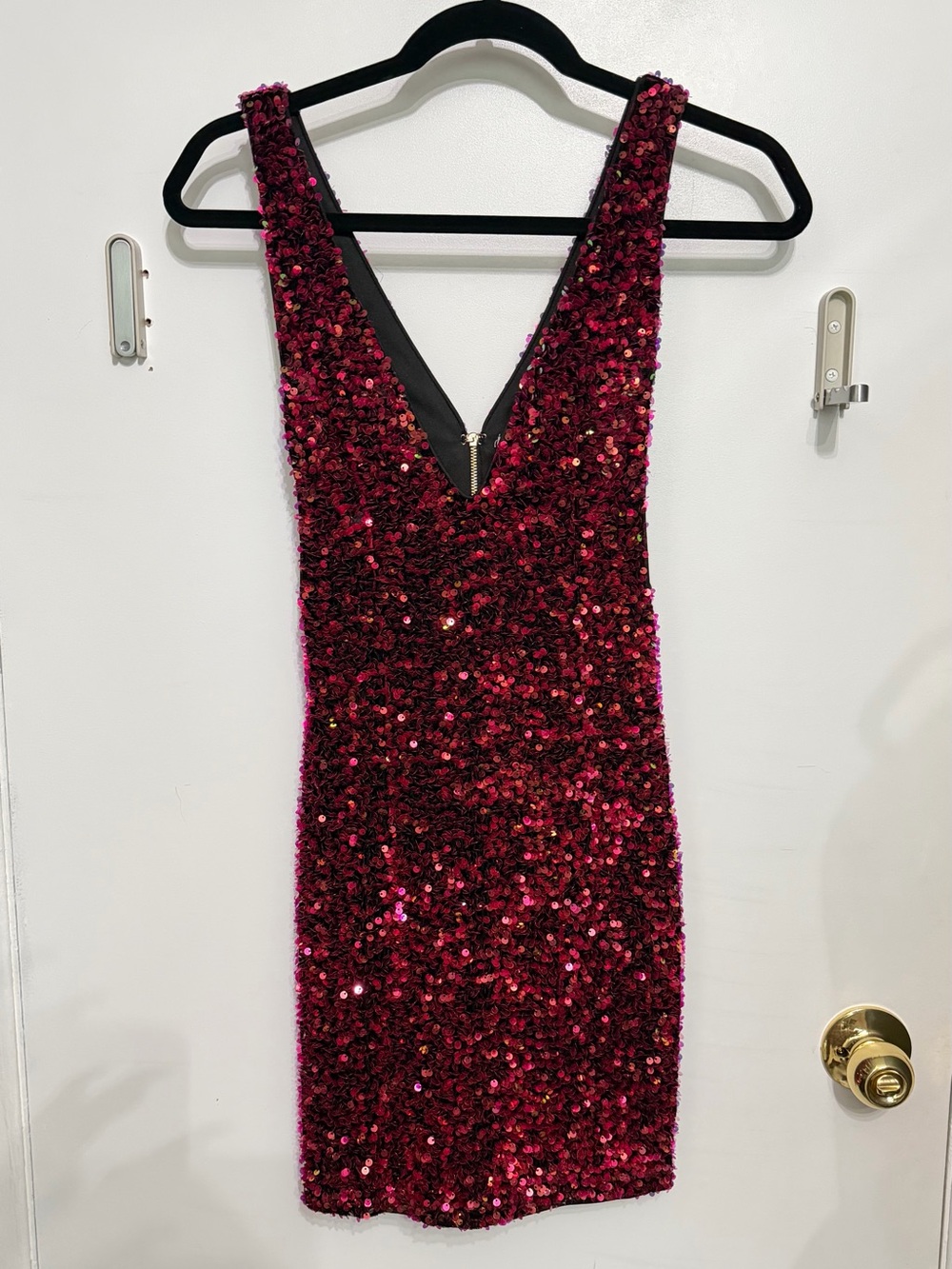 Fashion Nova Burgundy Sequin V-Neck Mini Dress